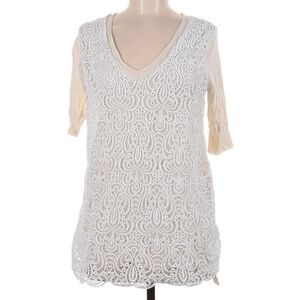 Lela Rose Wool/Silk Lightweight Sweater With White Lace Overlay Sz Medium